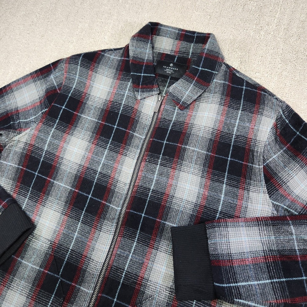 7 Diamonds Wesley Jacket Men‎ Medium Wool Blend Windowpane Plaid Bomber Full Zip